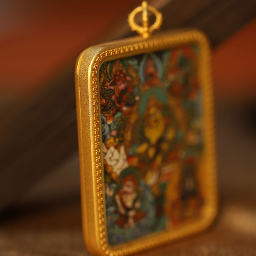 Five_Directions_Wealth_Gods_Square_Thangka_-_4.5x5.5cm_Brass_Pendant_-_Tangka_Buddha_-_-1838749
