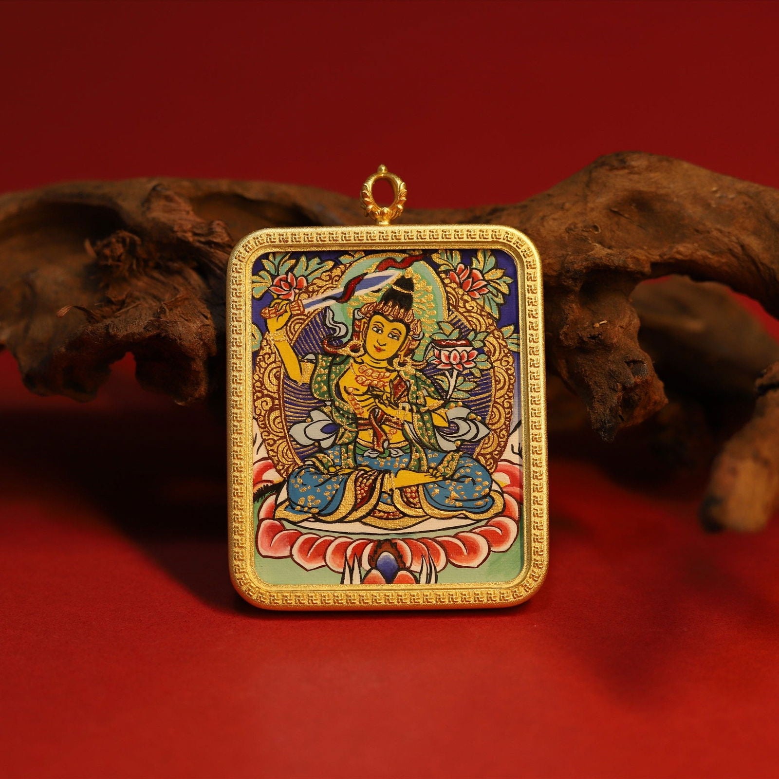 Thangka_Buddha_Hand-Painted_Wisdom_and_Enlightenment_Manjushri_Square_Thangka_-_Thangka_Buddha_-_Thangka_Buddha-3059205