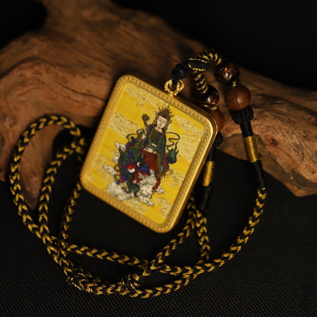 Wisdom_Manjushri_Square_Thangka_-_4.5x5.5cm_Brass_Pendant_with_Mineral_Pigments_-_Tangka_Buddha_-_-1838812