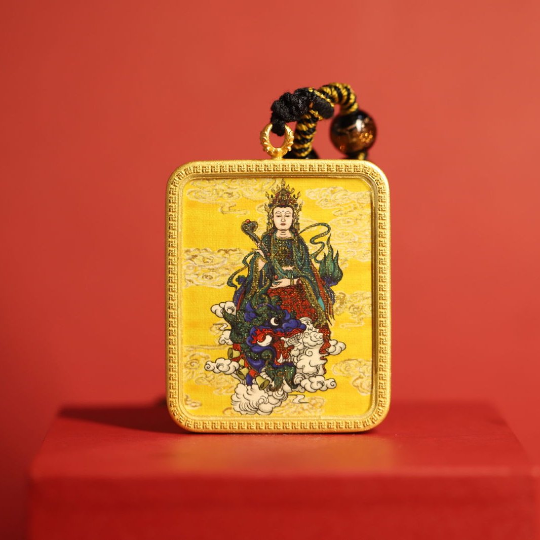 Wisdom_Manjushri_Square_Thangka_-_4.5x5.5cm_Brass_Pendant_with_Mineral_Pigments_-_Tangka_Buddha_-_-1838814