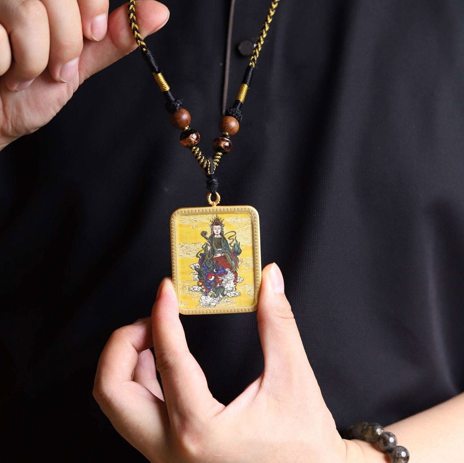 Wisdom_Manjushri_Square_Thangka_-_4.5x5.5cm_Brass_Pendant_with_Mineral_Pigments_-_Thangka_Buddha_-_-1932224