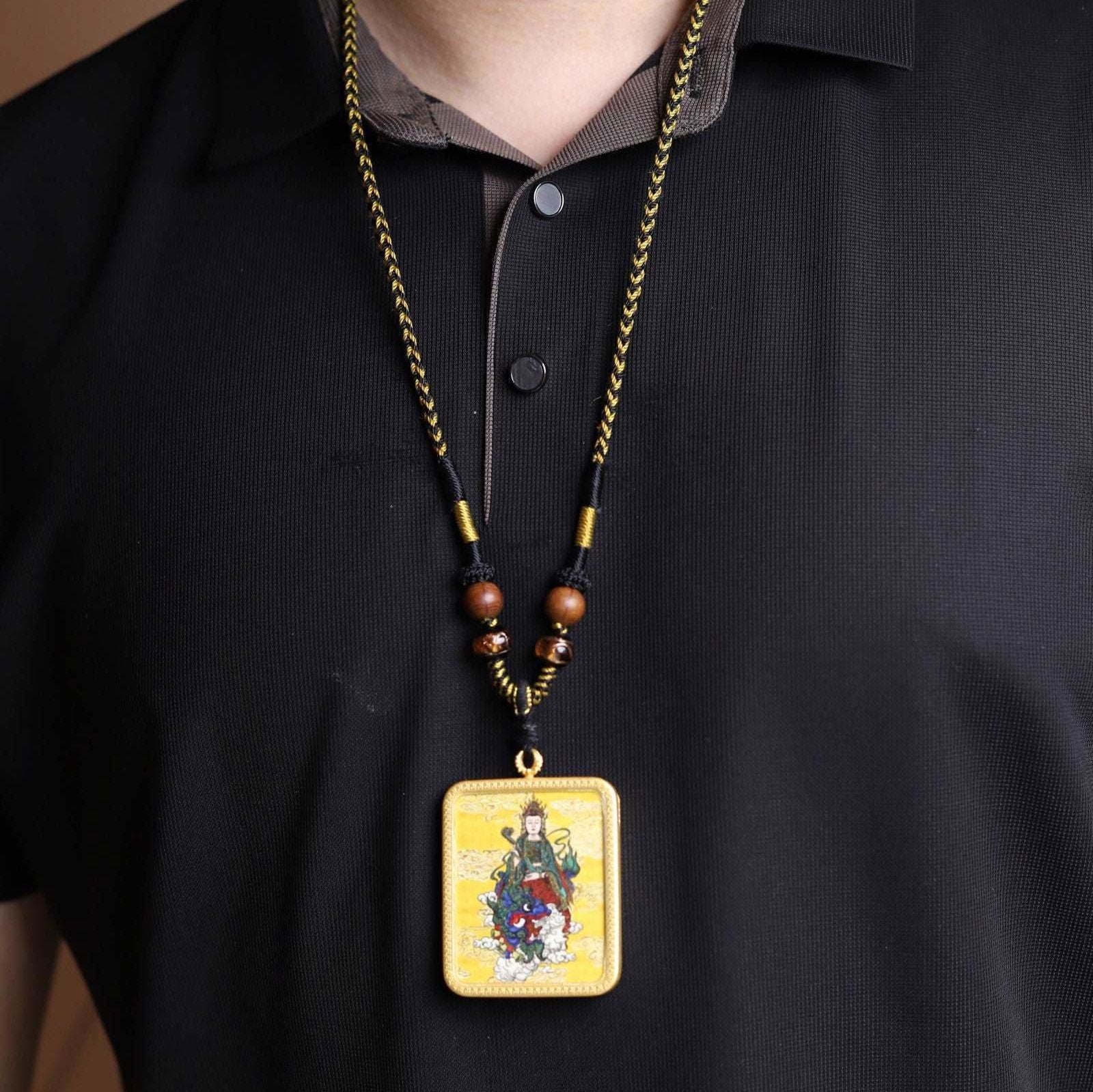 Wisdom_Manjushri_Square_Thangka_-_4.5x5.5cm_Brass_Pendant_with_Mineral_Pigments_-_Thangka_Buddha_-_-1932259