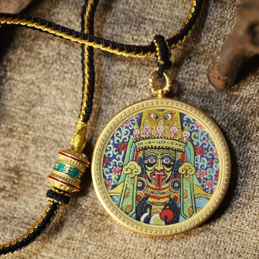 Zakiram_Circular_Thangka_Necklace_-_42mm_Brass_Pendant_with_Mineral_Pigments_-_Thangka_Buddha_-_-1932413